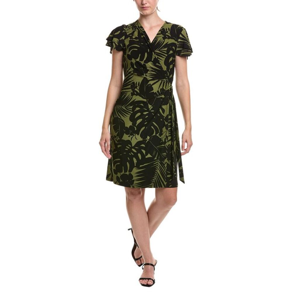 Anne Klein Womens  Flutter Sleeve Classic Wrap Dress, Green